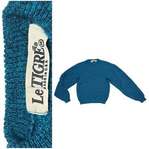 Vintage 90’s Le Tigre Peacock Marbled Knit Balloon Sleeve Crewneck Sweater